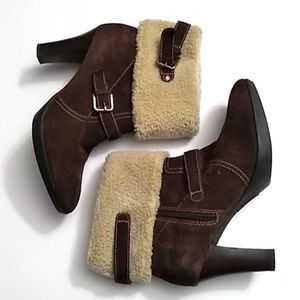Anne Klein Brown Suede Sherpa Booties 8.5